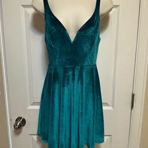 Urban Outfitters Teal Velvet Mini Dress
